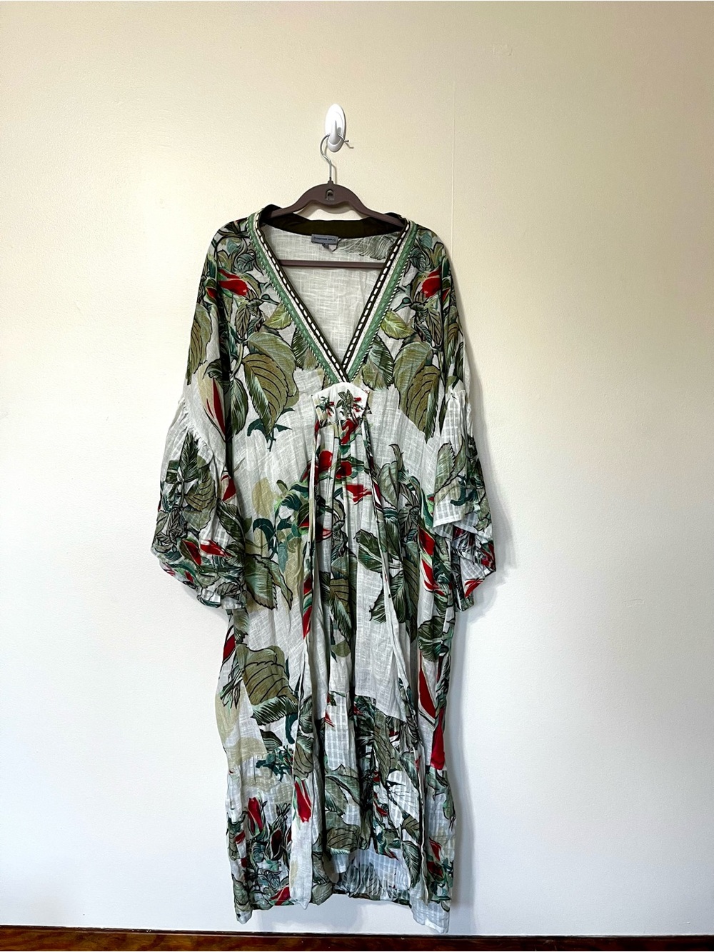 Condition Apply Floral Midi Dress in Cream with Green & Coral Accents - Picture 2 of 5